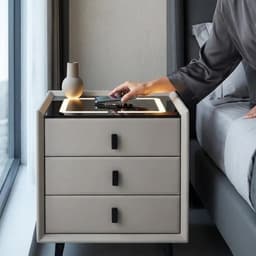 Table de chevet blanche — port USB et haut-parleur Bluetooth