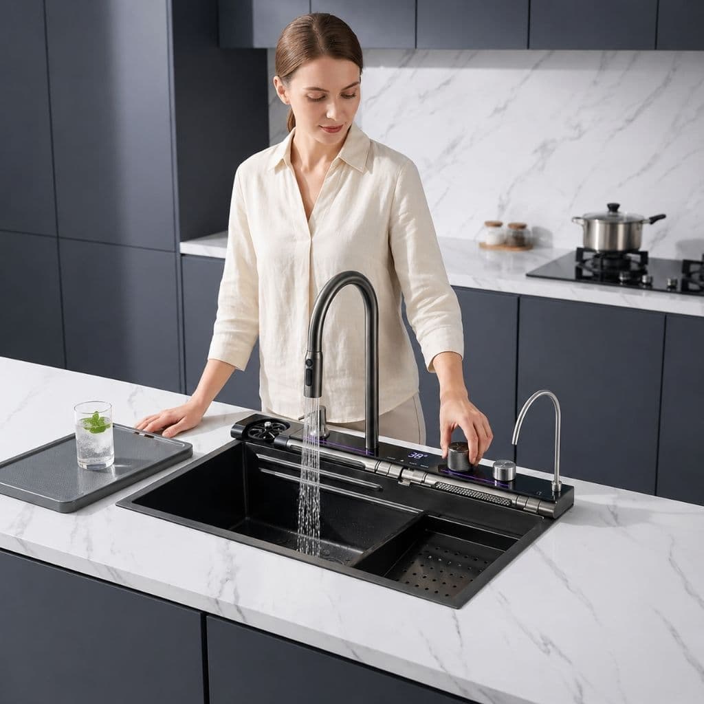 Ambiance — cascade type pluie dans une cuisine moderne