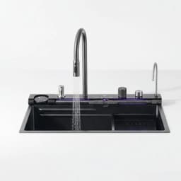 Détail panneau central — jet, verres, distributeur, raccord eau potable