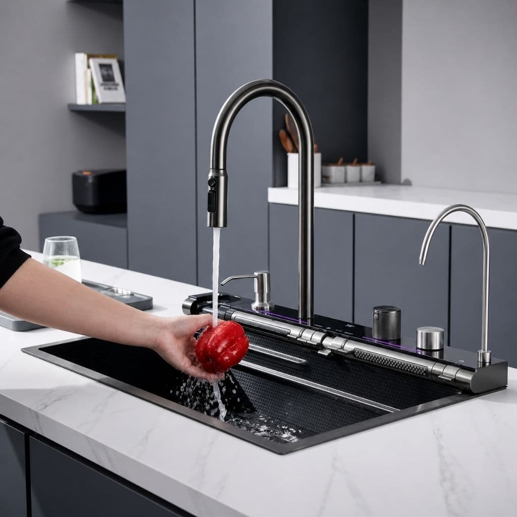 Lavage de fruits — robinet extensible avec jet pulvérisateur