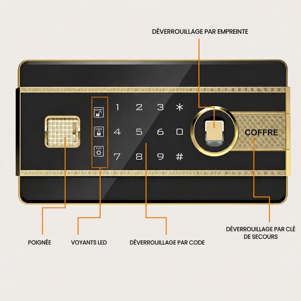 Détail panneau de commande — empreinte + clavier + clé