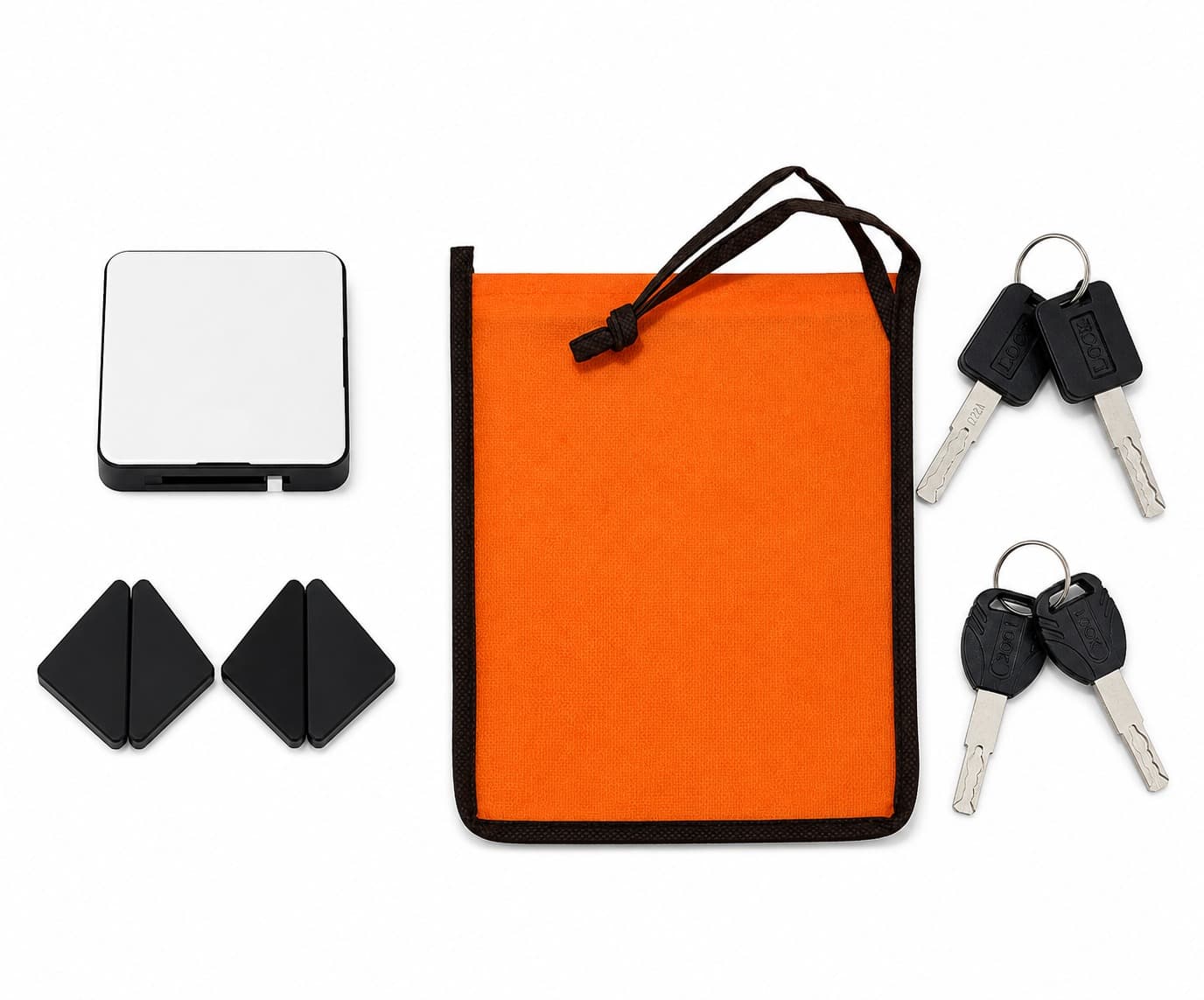 Contenu du pack INEO SF03 — appareil de dépannage, housse pour clés, clé d'accès et de secours, vis de fixation