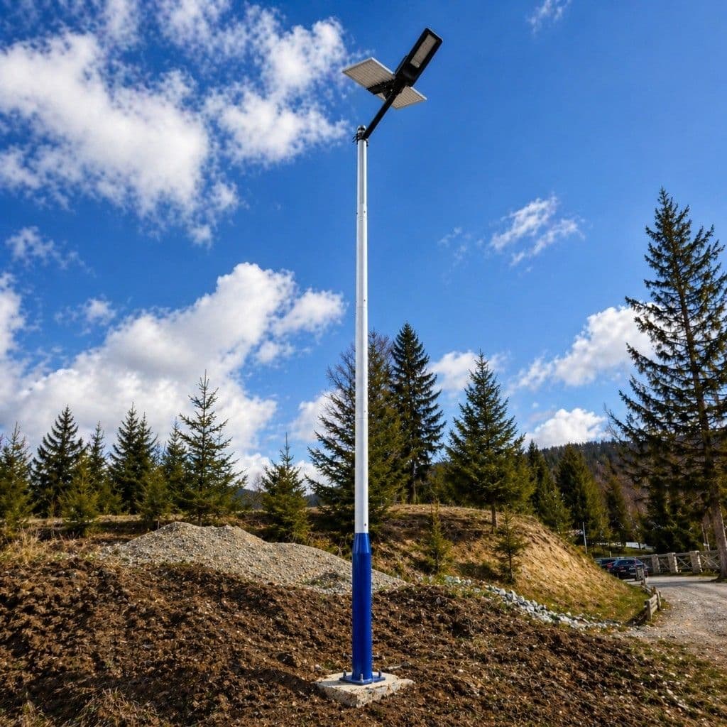 Détail du luminaire LED avec panneau solaire